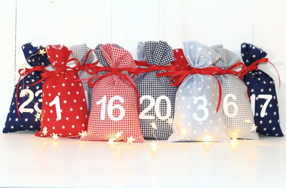 Adventskalender zum selbst befüllen rot/blau/grau